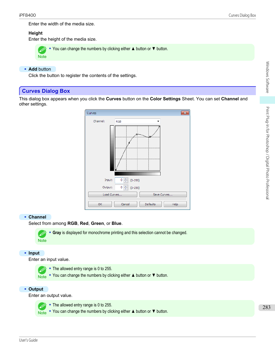 Curves dialog box, See "curves dialog box, P.283 | Canon imagePROGRAF iPF8400 User Manual | Page 283 / 1046