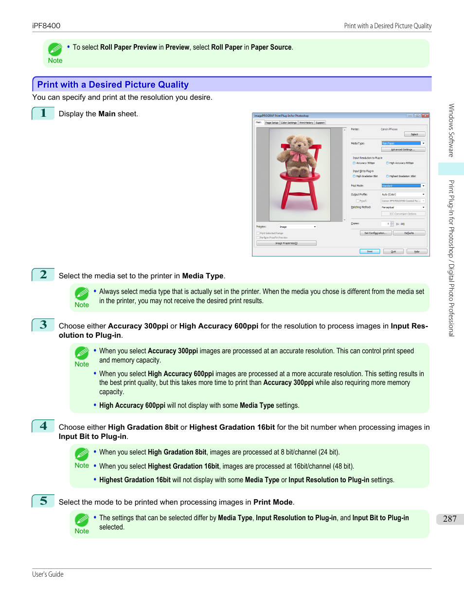 Print with a desired picture quality | Canon imagePROGRAF iPF8400 User Manual | Page 287 / 1046