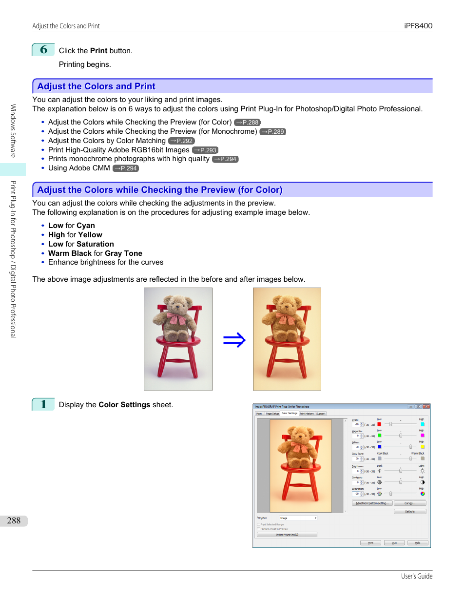 Adjust the colors and print | Canon imagePROGRAF iPF8400 User Manual | Page 288 / 1046