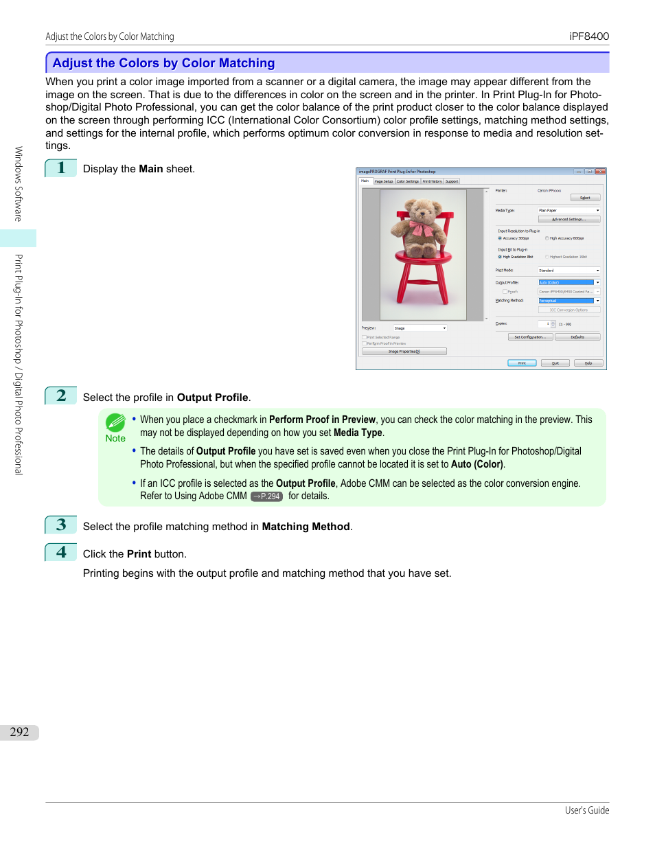 Adjust the colors by color matching, P.292 | Canon imagePROGRAF iPF8400 User Manual | Page 292 / 1046