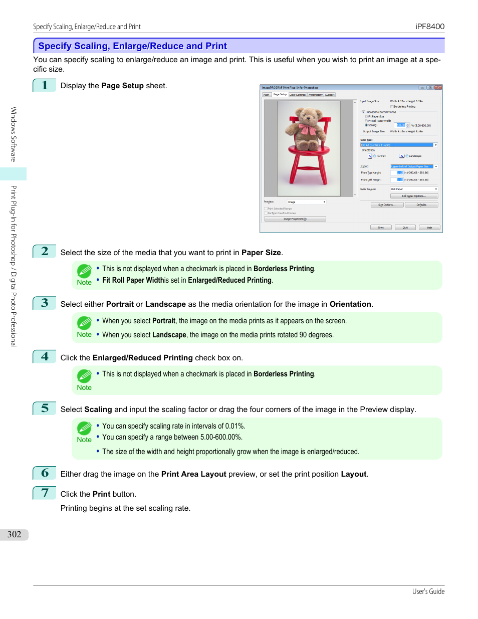 Specify scaling, enlarge/reduce and print, P.302 | Canon imagePROGRAF iPF8400 User Manual | Page 302 / 1046