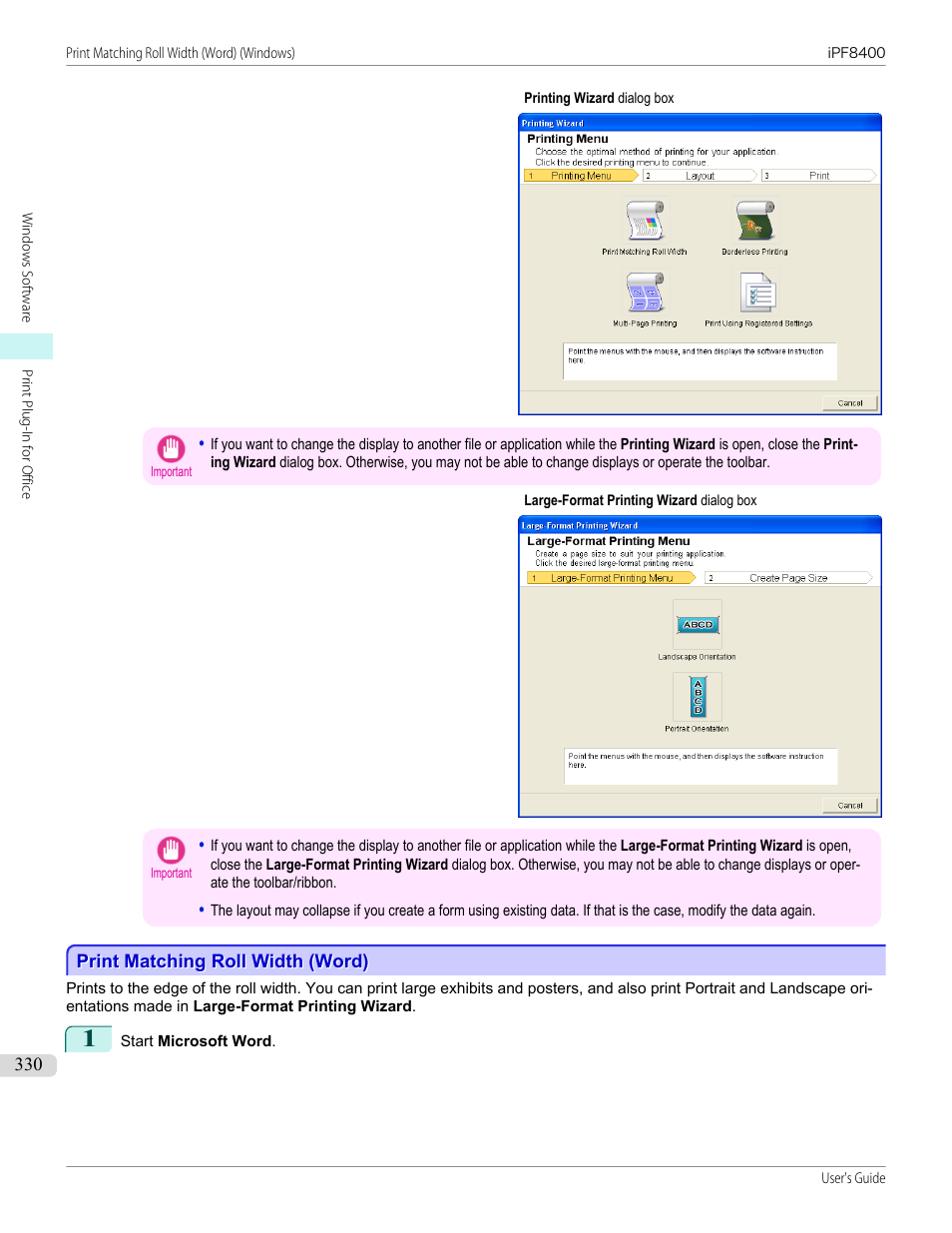 Print matching roll width (word) | Canon imagePROGRAF iPF8400 User Manual | Page 330 / 1046