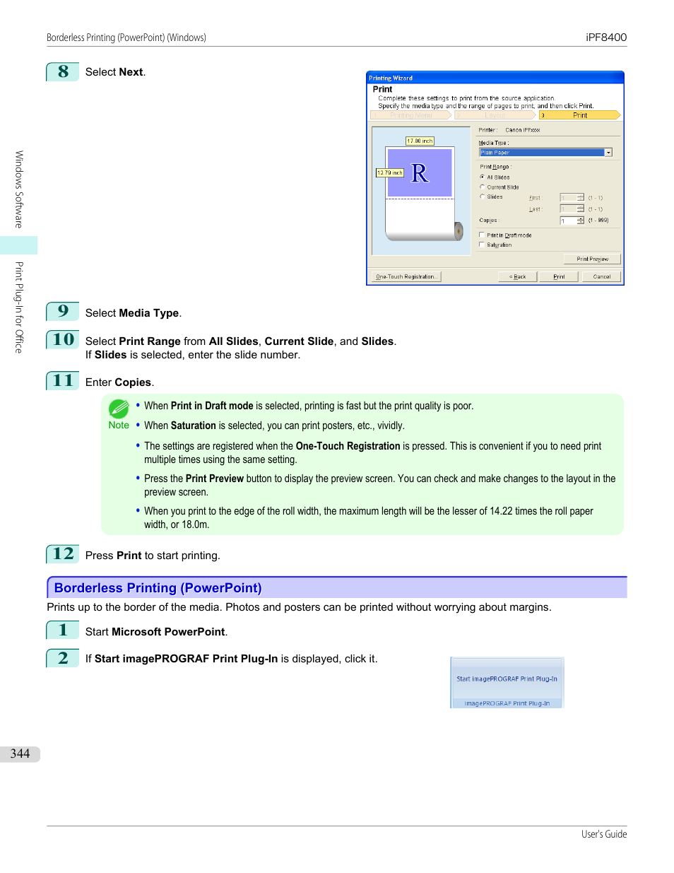 Borderless printing (powerpoint) | Canon imagePROGRAF iPF8400 User Manual | Page 344 / 1046