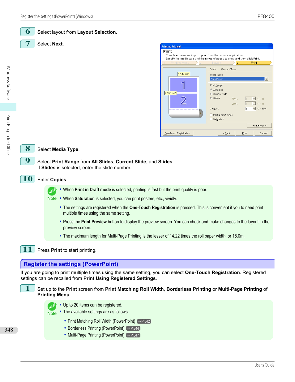 Register the settings (powerpoint) | Canon imagePROGRAF iPF8400 User Manual | Page 348 / 1046