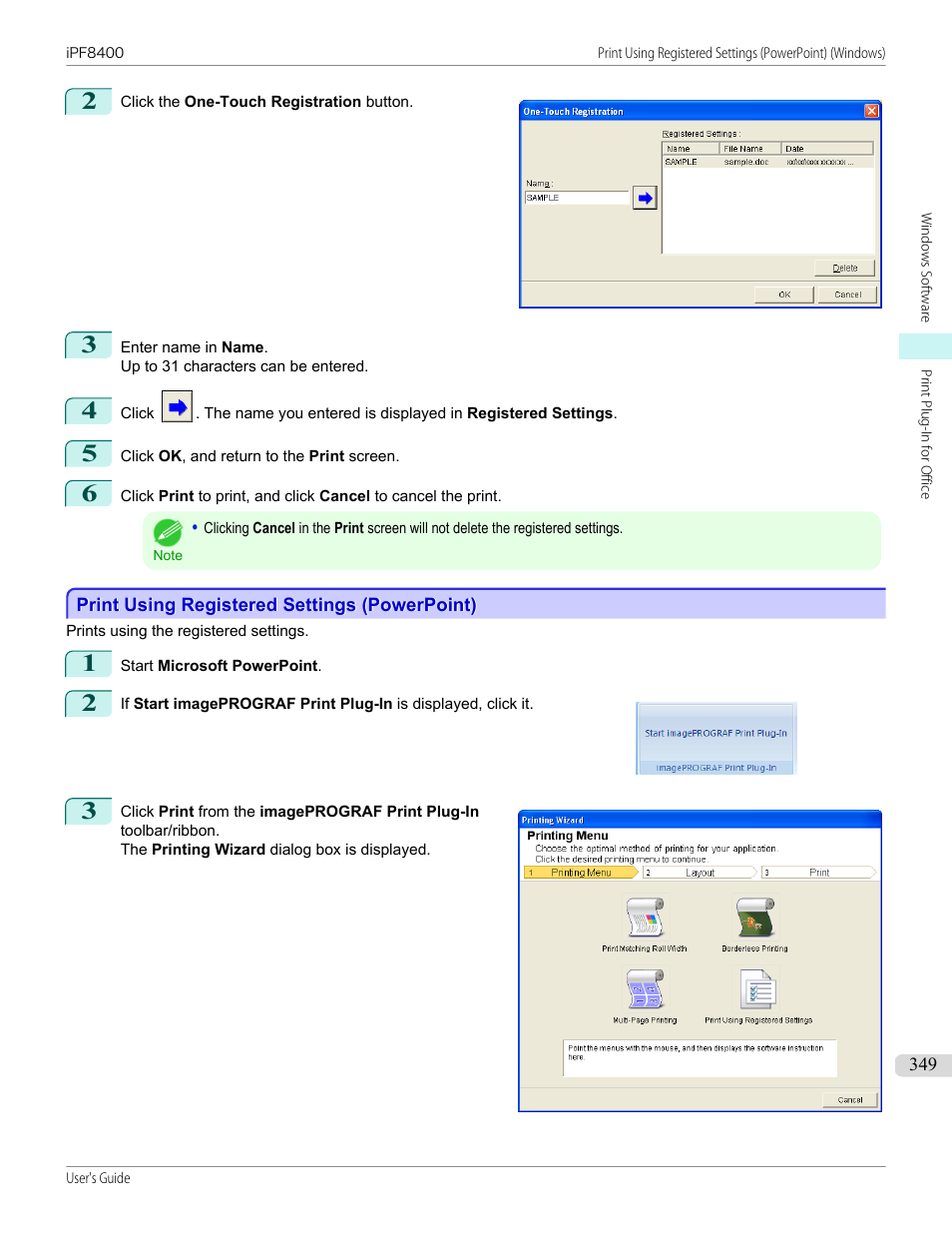 Print using registered settings (powerpoint) | Canon imagePROGRAF iPF8400 User Manual | Page 349 / 1046