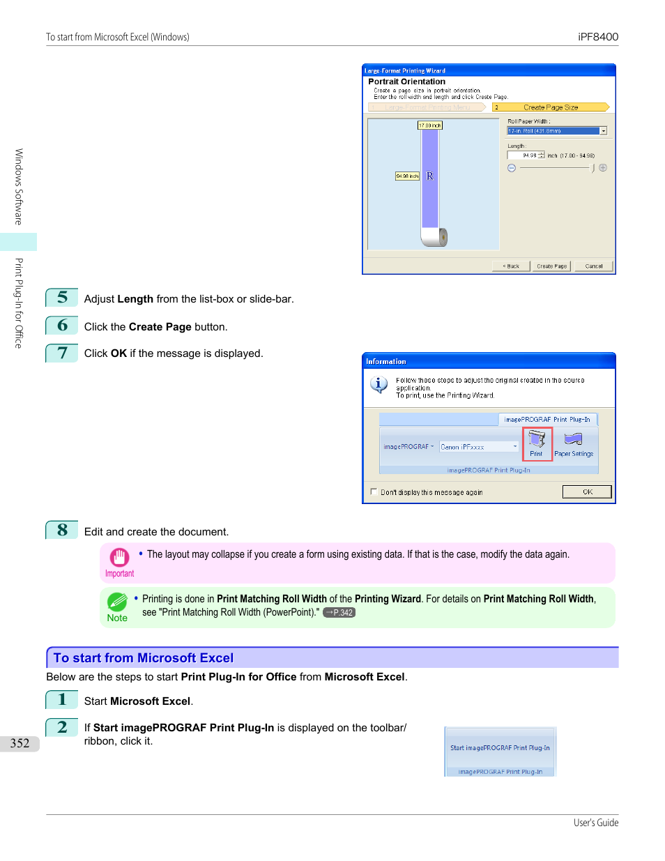 To start from microsoft excel | Canon imagePROGRAF iPF8400 User Manual | Page 352 / 1046