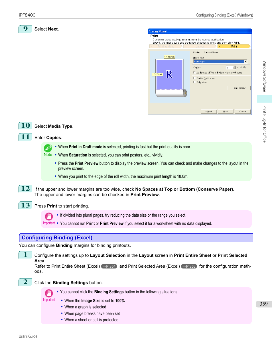 Configuring binding (excel) | Canon imagePROGRAF iPF8400 User Manual | Page 359 / 1046