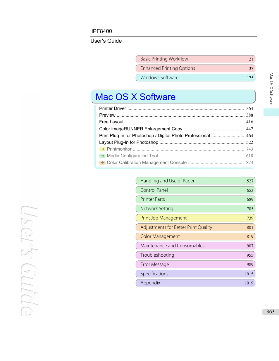 Mac os x software | Canon imagePROGRAF iPF8400 User Manual | Page 363 / 1046