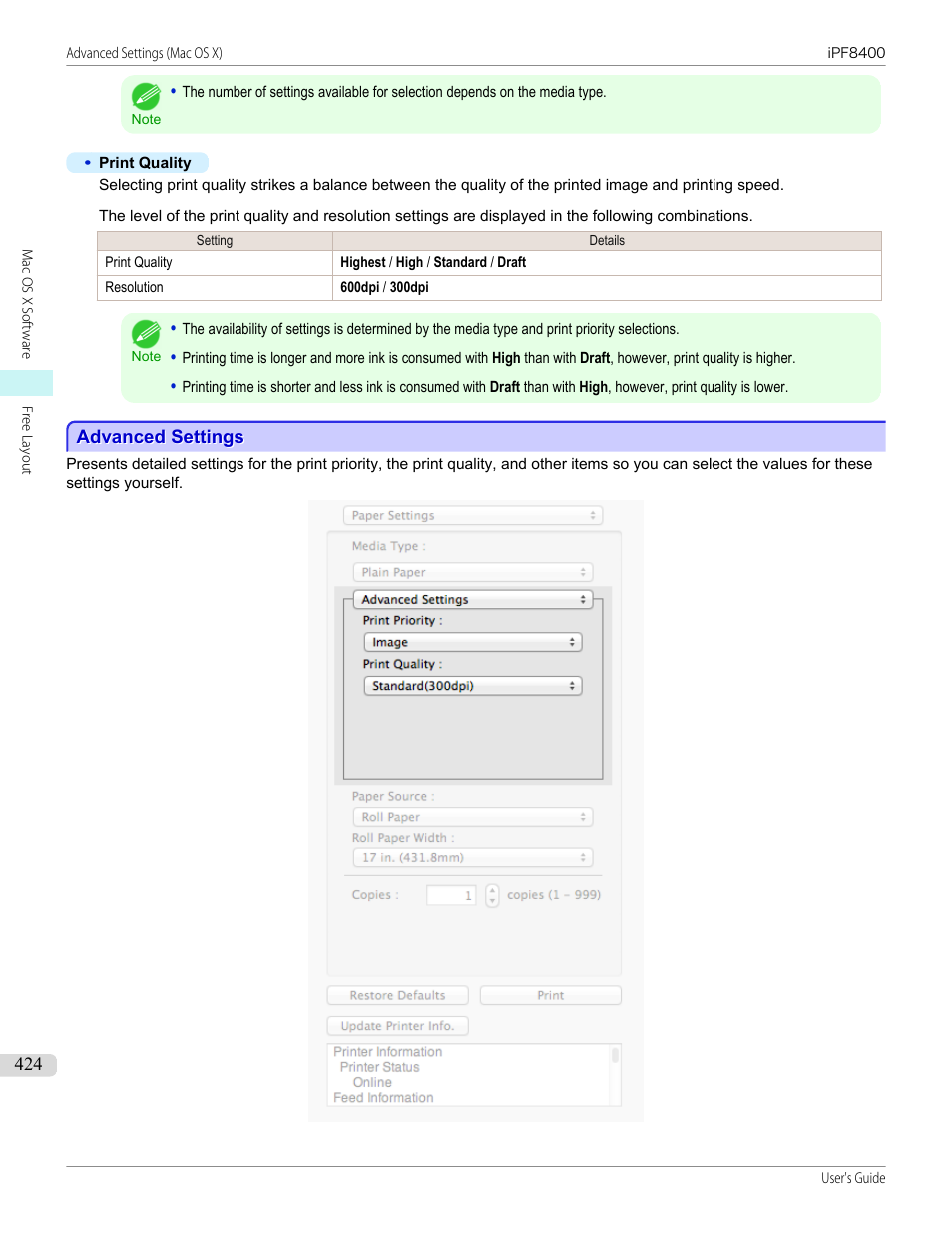 Advanced settings, P.424 | Canon imagePROGRAF iPF8400 User Manual | Page 424 / 1046