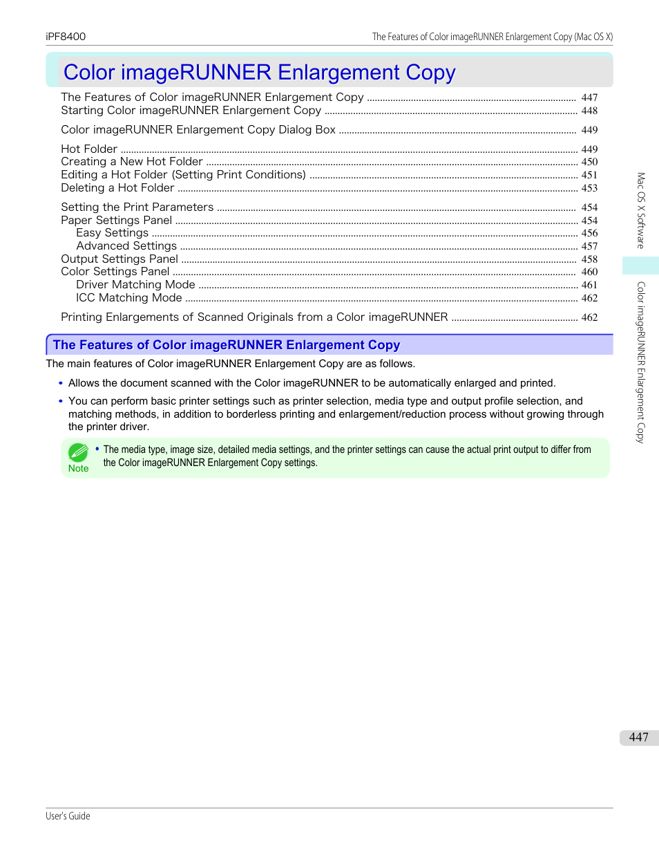 Color imagerunner enlargement copy, The features of color imagerunner enlargement copy, P.447 | Canon imagePROGRAF iPF8400 User Manual | Page 447 / 1046