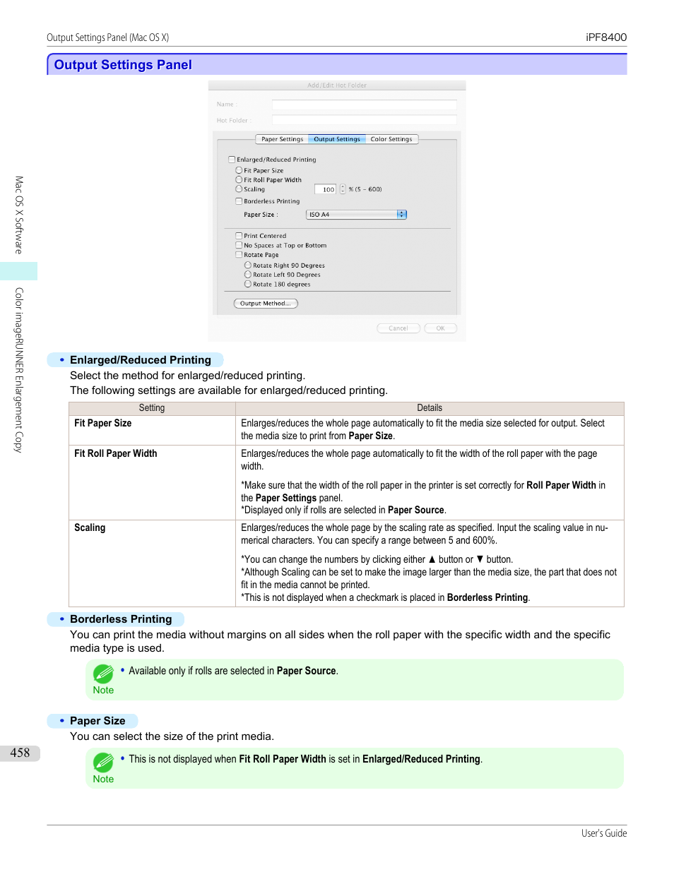 Output settings panel, P.458 | Canon imagePROGRAF iPF8400 User Manual | Page 458 / 1046