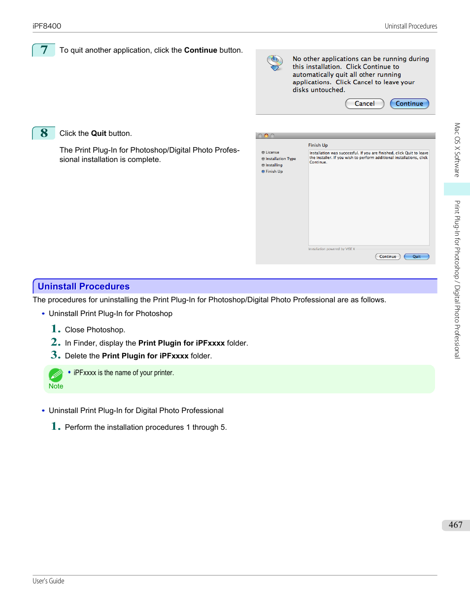Uninstall procedures | Canon imagePROGRAF iPF8400 User Manual | Page 467 / 1046