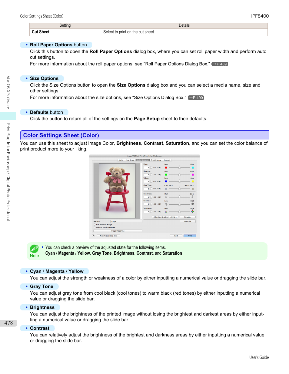 Color settings sheet (color), P.478 | Canon imagePROGRAF iPF8400 User Manual | Page 478 / 1046