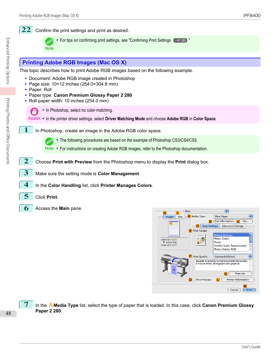 Printing adobe rgb images (mac os x), P.48 | Canon imagePROGRAF iPF8400 User Manual | Page 48 / 1046