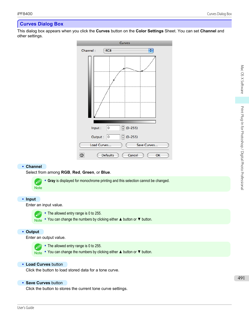 Curves dialog box, See "curves dialog box, P.491 | Canon imagePROGRAF iPF8400 User Manual | Page 491 / 1046