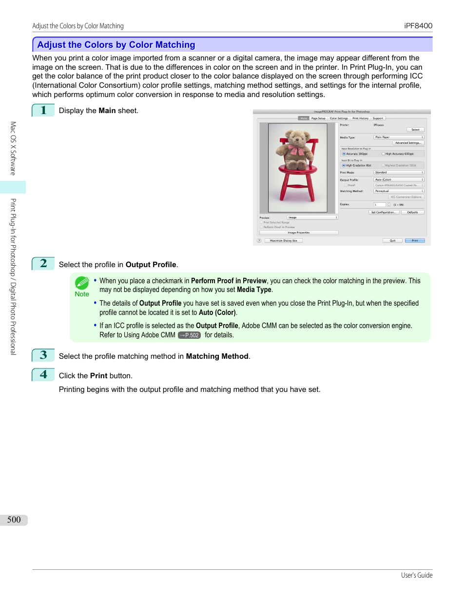 Adjust the colors by color matching, P.500 | Canon imagePROGRAF iPF8400 User Manual | Page 500 / 1046