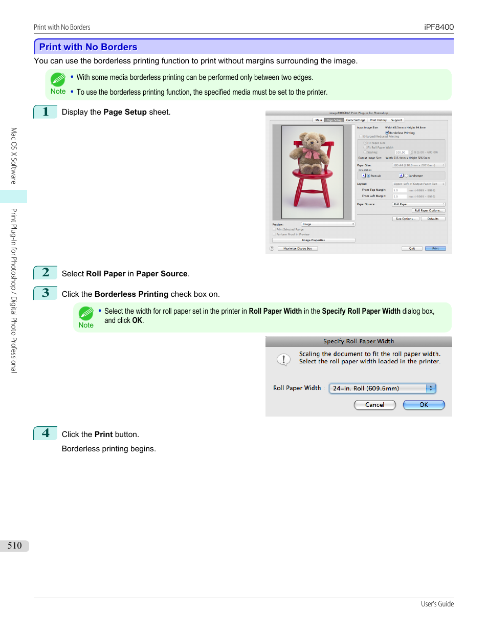 Print with no borders | Canon imagePROGRAF iPF8400 User Manual | Page 510 / 1046