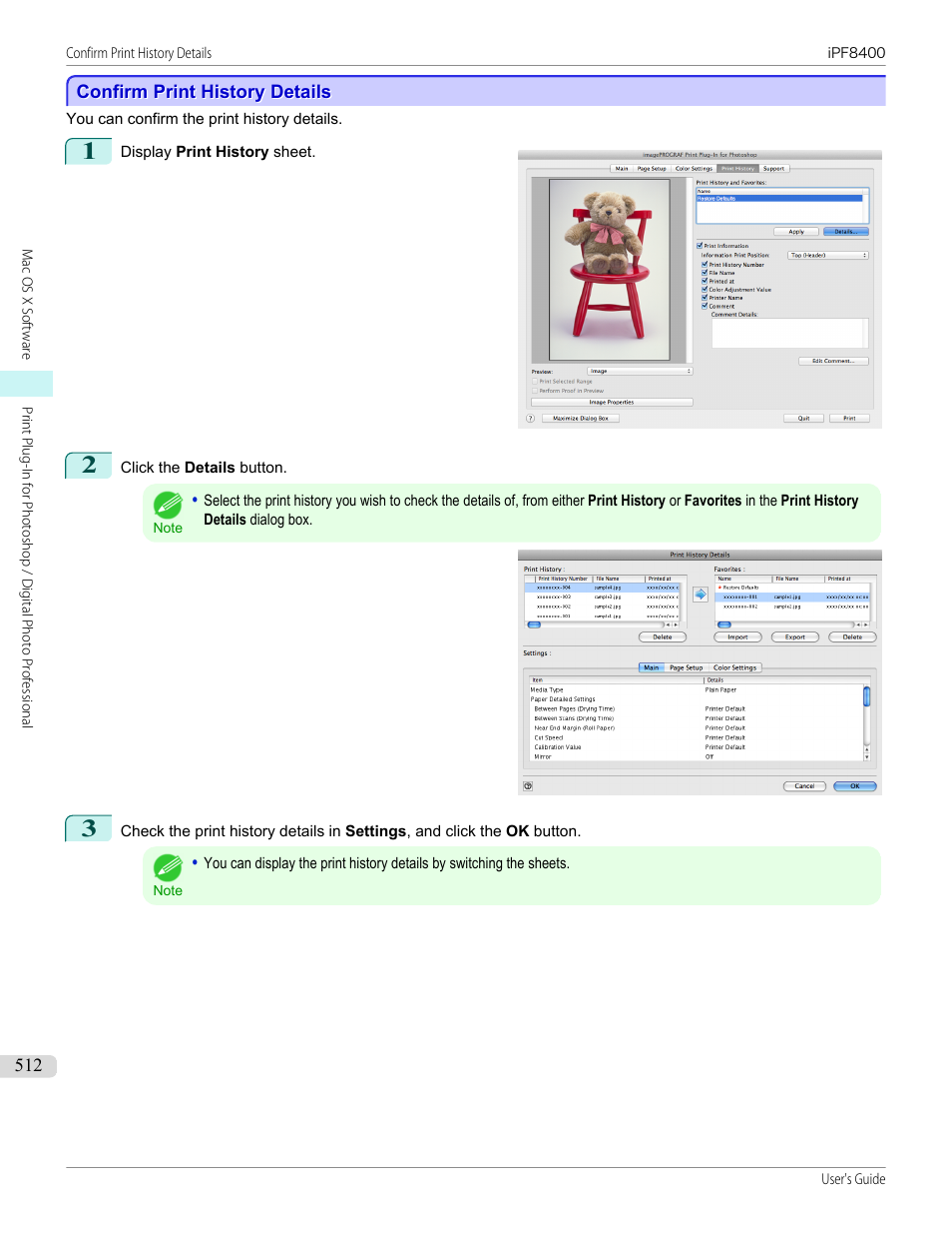Confirm print history details, P.512 | Canon imagePROGRAF iPF8400 User Manual | Page 512 / 1046