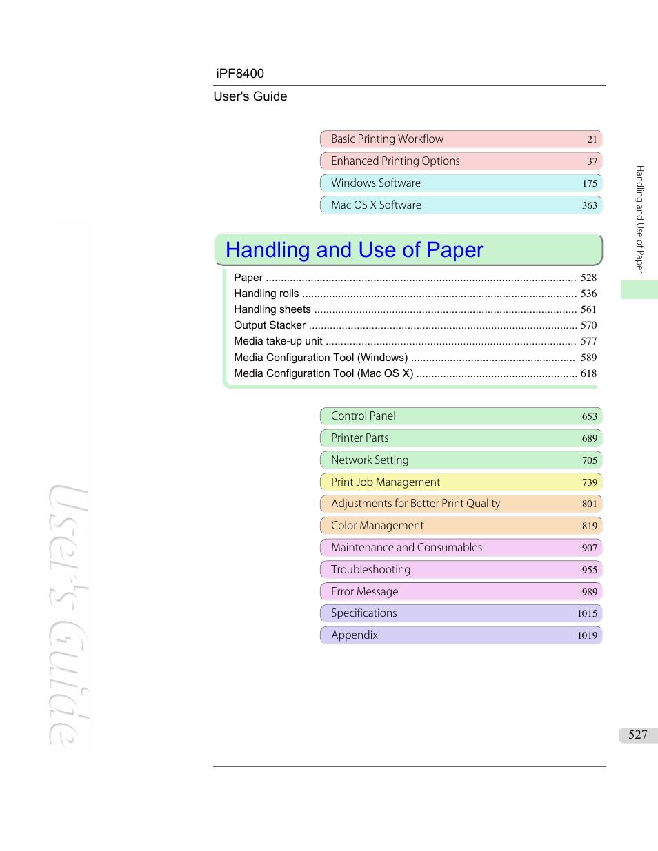 Handling and use of paper | Canon imagePROGRAF iPF8400 User Manual | Page 527 / 1046