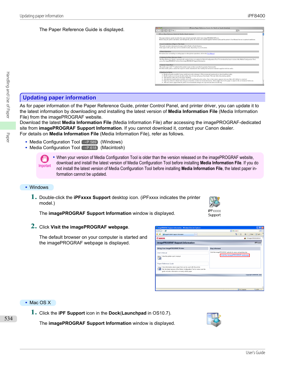 Updating paper information, Tool. (see "updating paper information."), P.534 | Canon imagePROGRAF iPF8400 User Manual | Page 534 / 1046