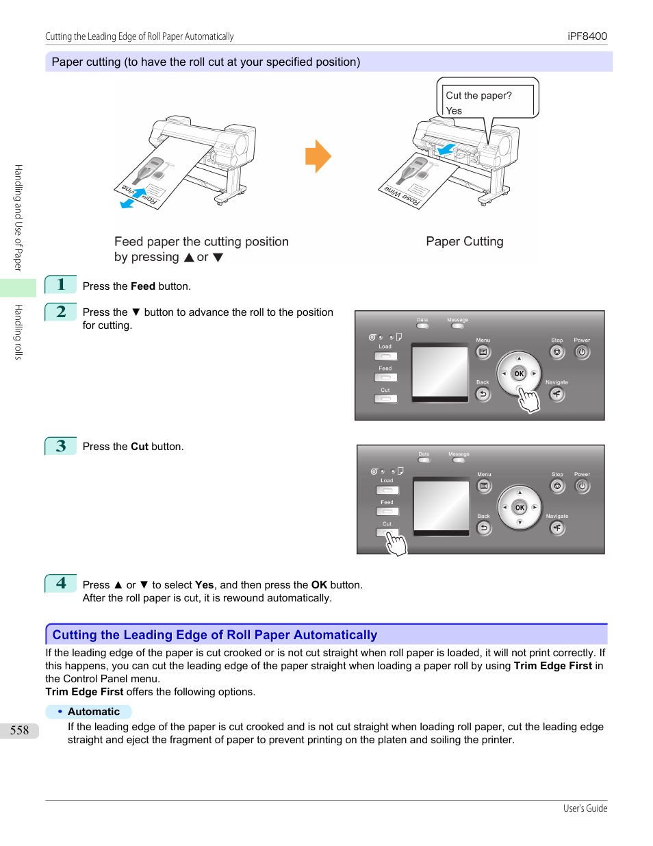 Paper cut- ting | Canon imagePROGRAF iPF8400 User Manual | Page 558 / 1046