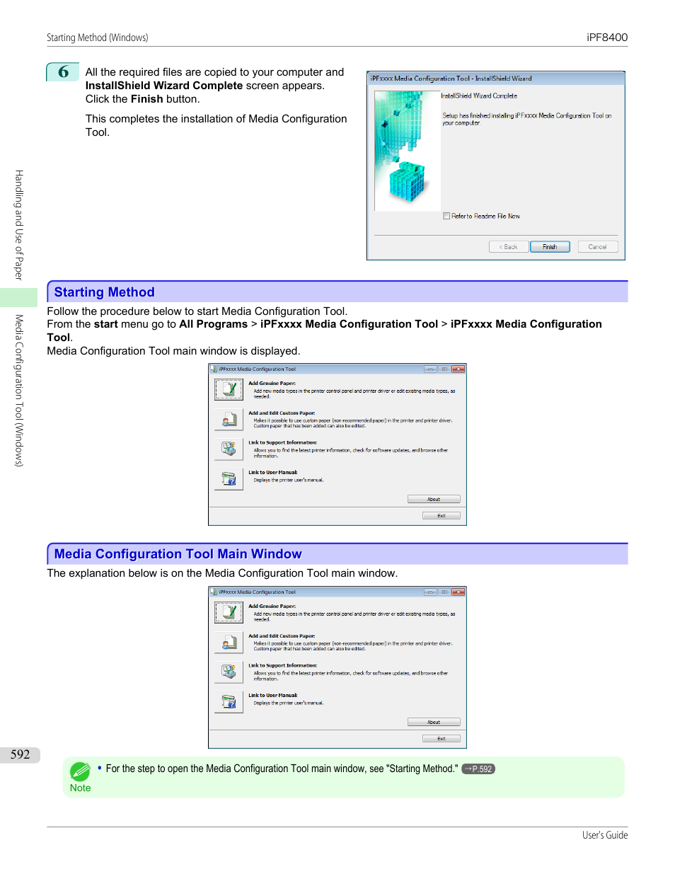 Starting method, Media configuration tool main window | Canon imagePROGRAF iPF8400 User Manual | Page 592 / 1046