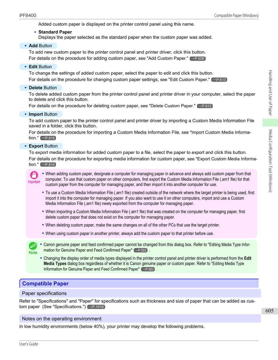 Compatible paper | Canon imagePROGRAF iPF8400 User Manual | Page 605 / 1046