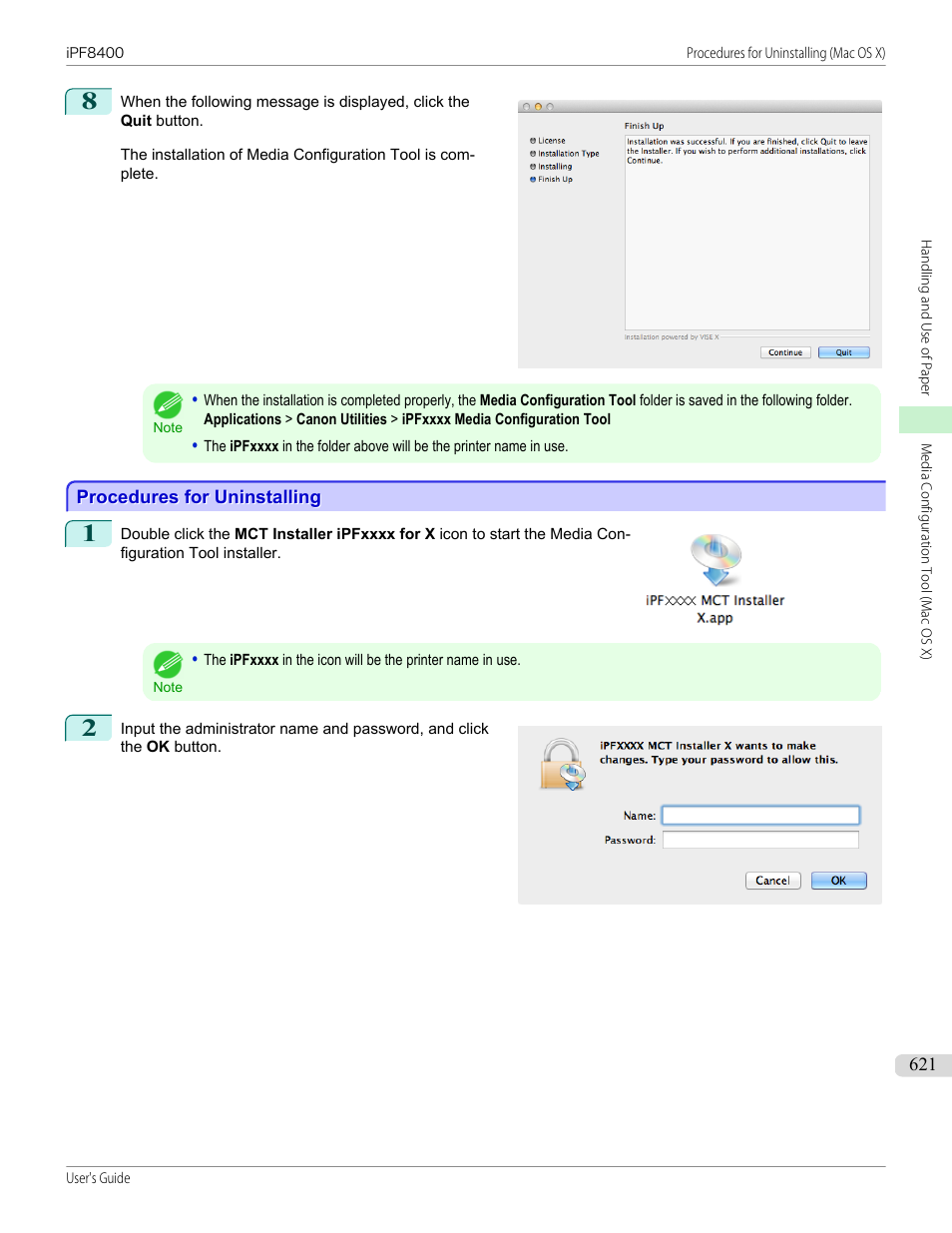 Procedures for uninstalling | Canon imagePROGRAF iPF8400 User Manual | Page 621 / 1046