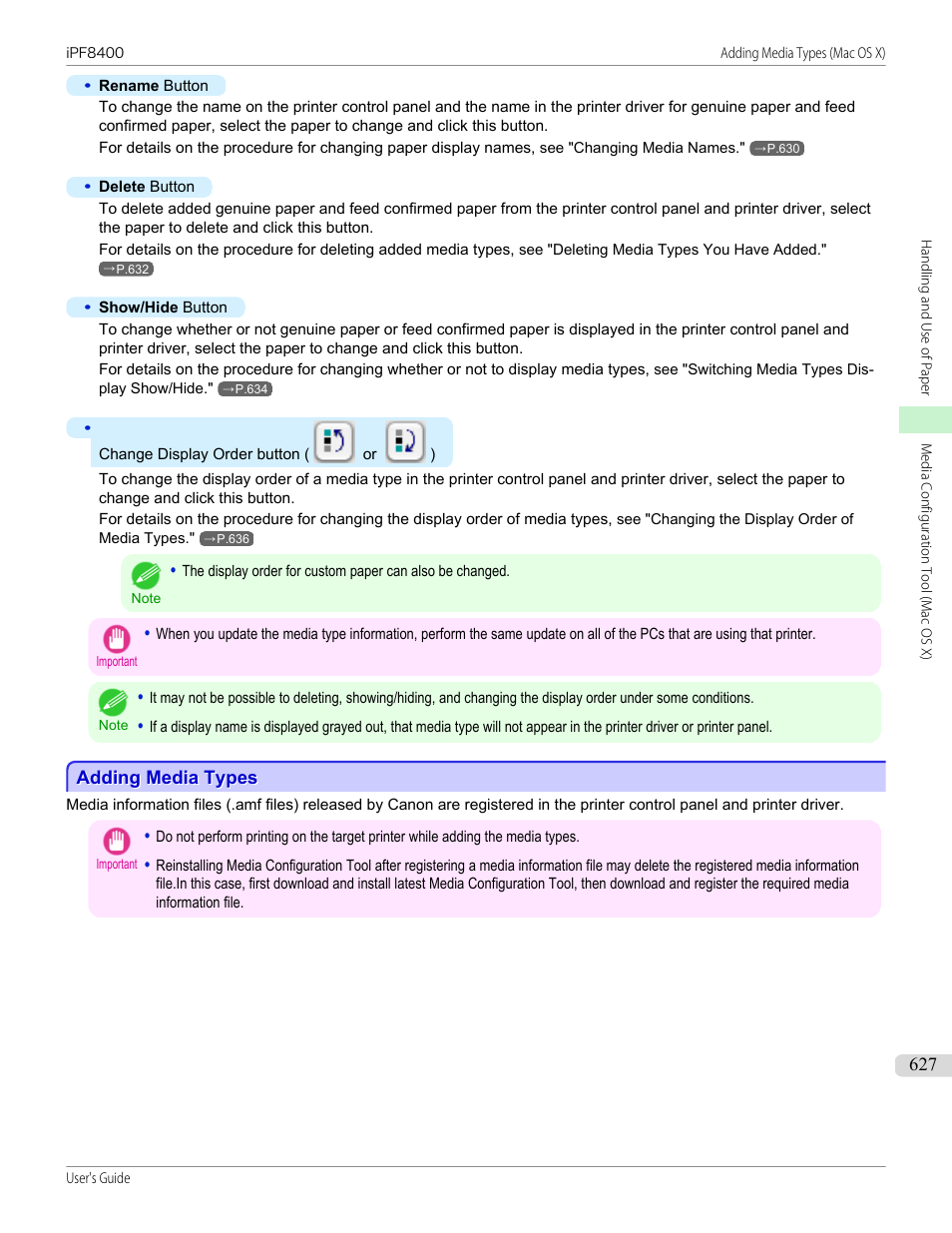 Adding media types | Canon imagePROGRAF iPF8400 User Manual | Page 627 / 1046