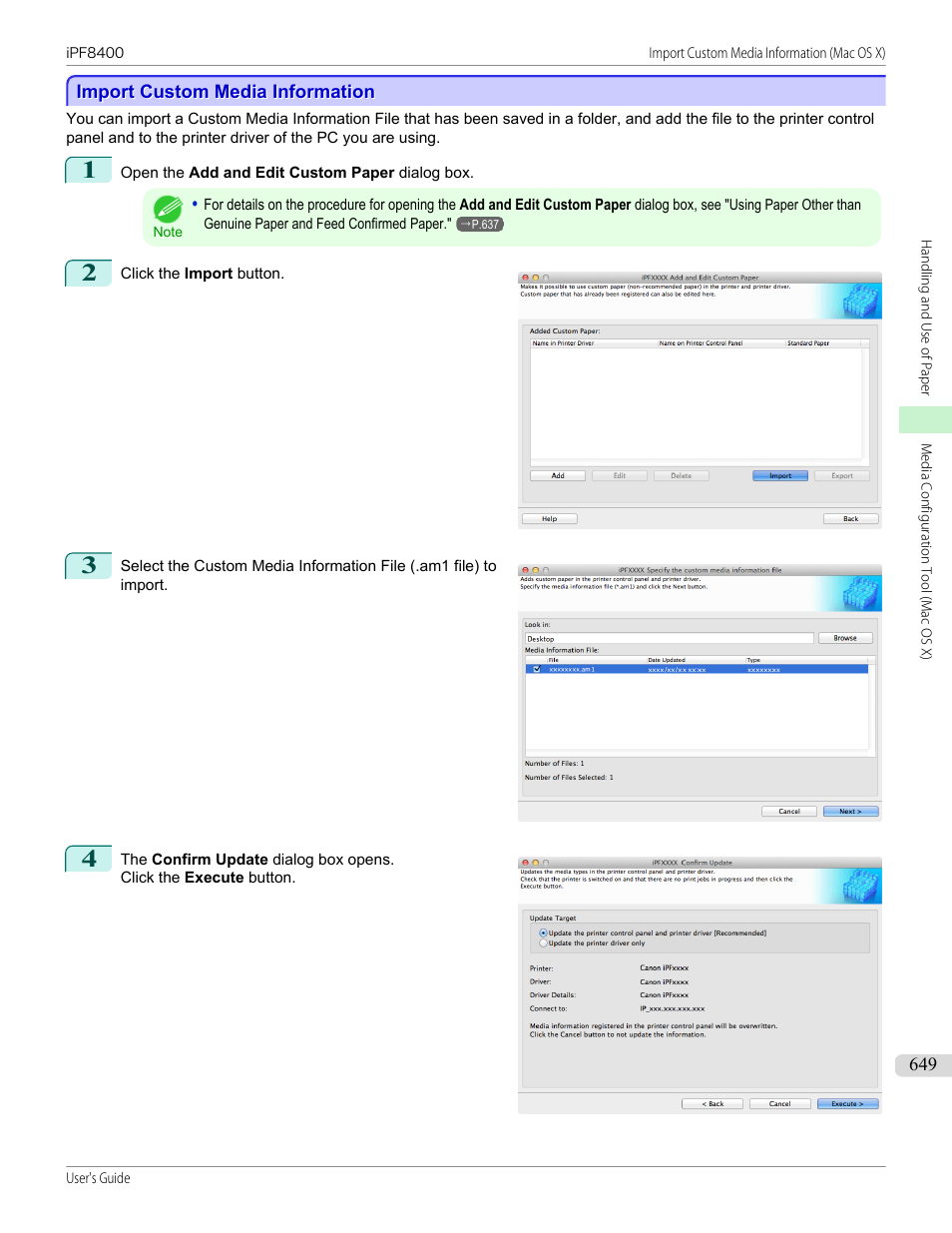 Import custom media information, P.649 | Canon imagePROGRAF iPF8400 User Manual | Page 649 / 1046