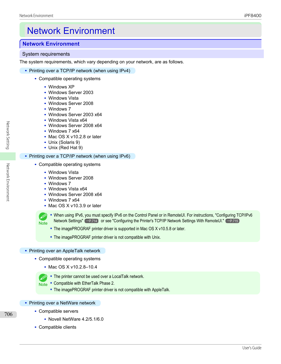 Network environment | Canon imagePROGRAF iPF8400 User Manual | Page 706 / 1046