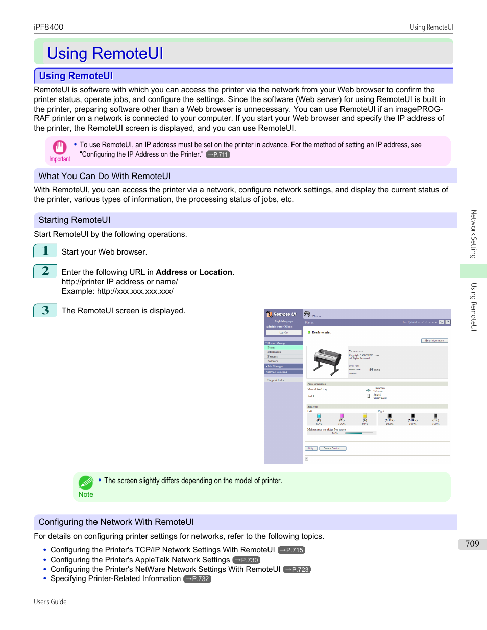 Using remoteui | Canon imagePROGRAF iPF8400 User Manual | Page 709 / 1046