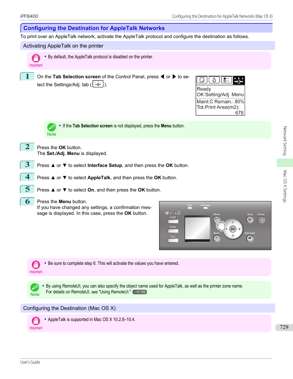 Configuring the destination for appletalk networks | Canon imagePROGRAF iPF8400 User Manual | Page 729 / 1046