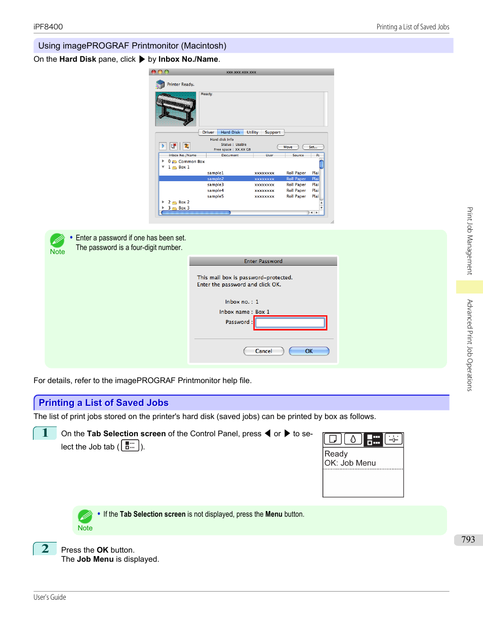 Printing a list of saved jobs | Canon imagePROGRAF iPF8400 User Manual | Page 793 / 1046