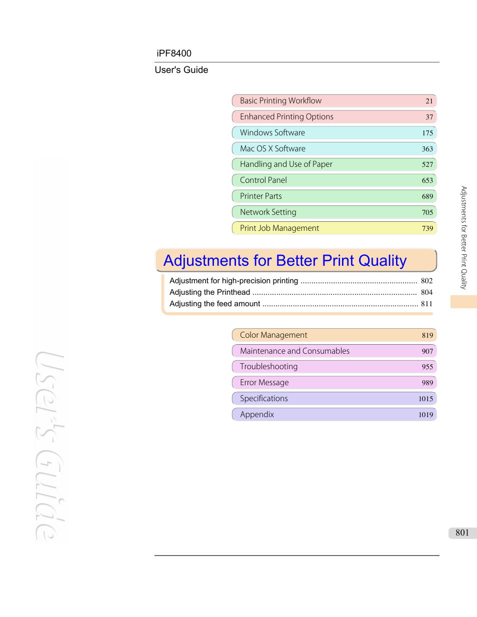 Adjustments for better print quality | Canon imagePROGRAF iPF8400 User Manual | Page 801 / 1046