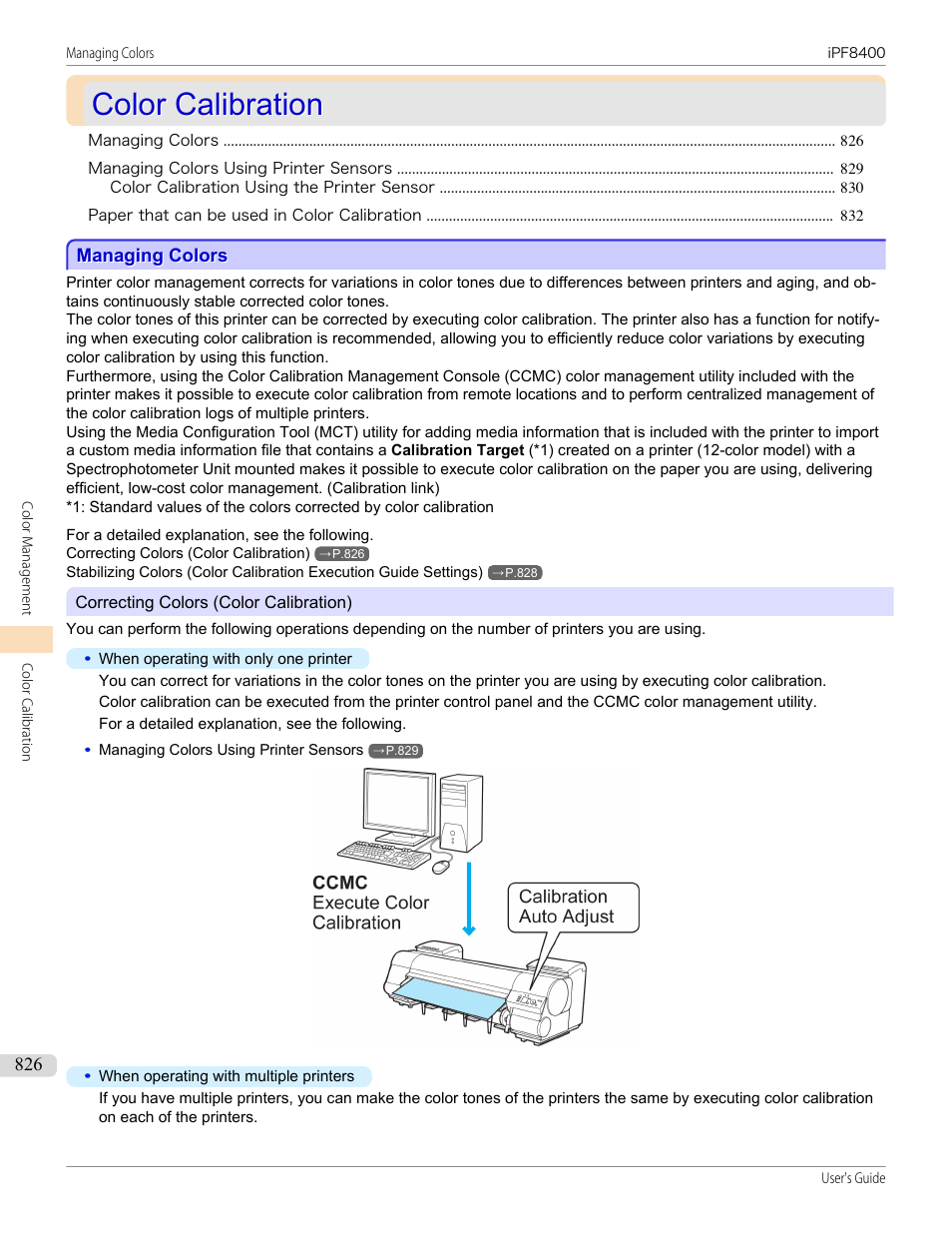 Color calibration, Managing colors | Canon imagePROGRAF iPF8400 User Manual | Page 826 / 1046