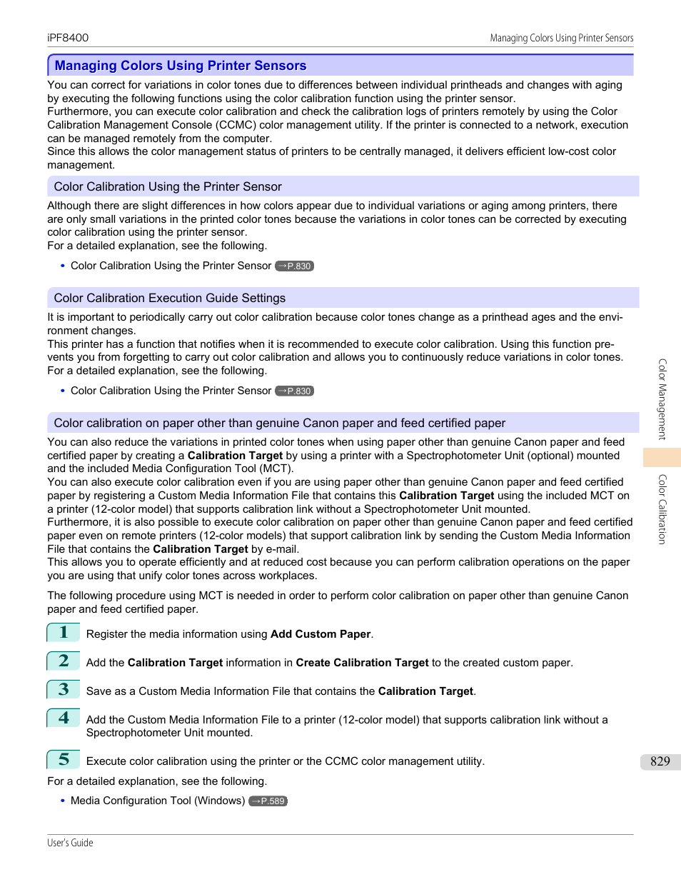 Managing colors using printer sensors, P.829 | Canon imagePROGRAF iPF8400 User Manual | Page 829 / 1046