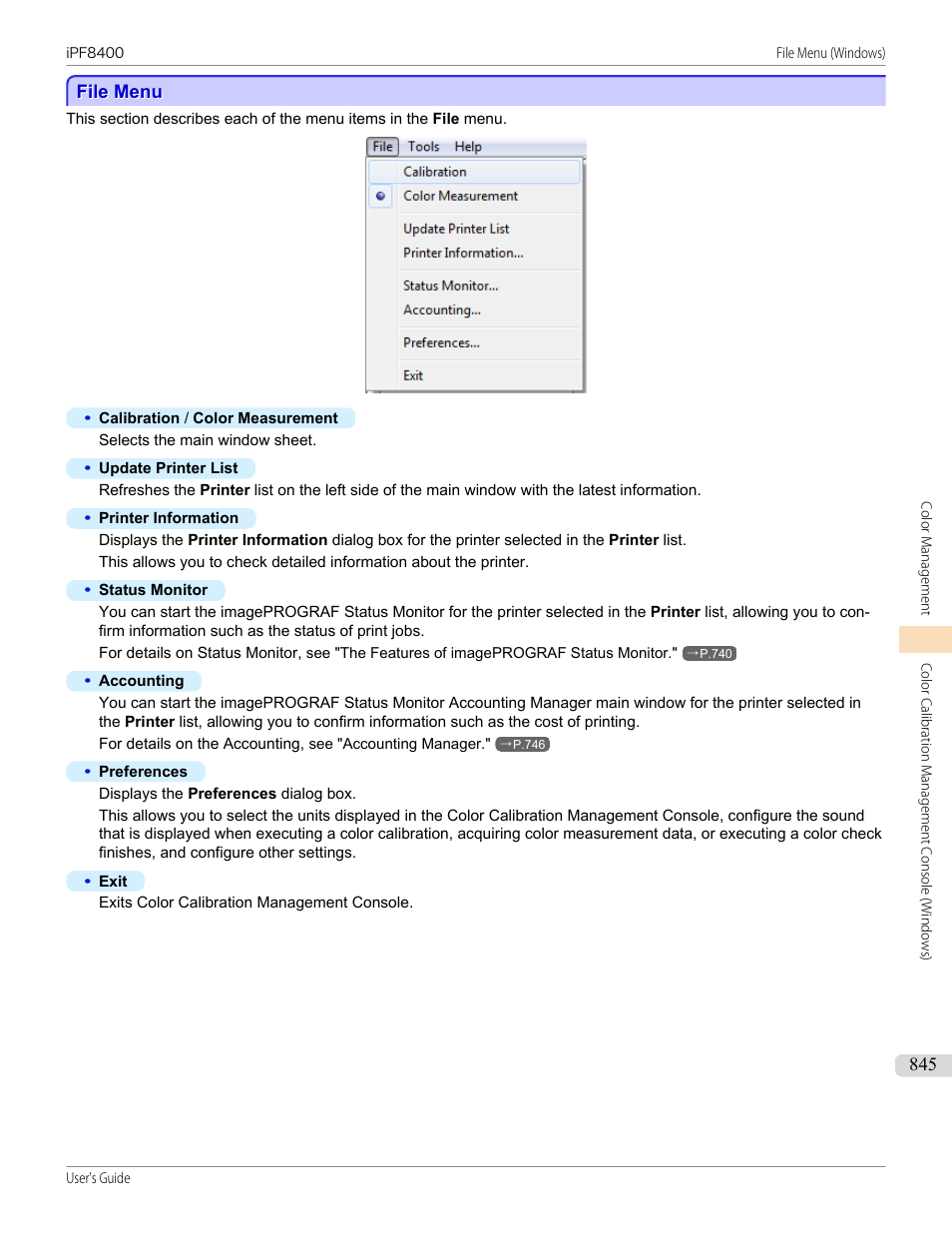 File menu | Canon imagePROGRAF iPF8400 User Manual | Page 845 / 1046