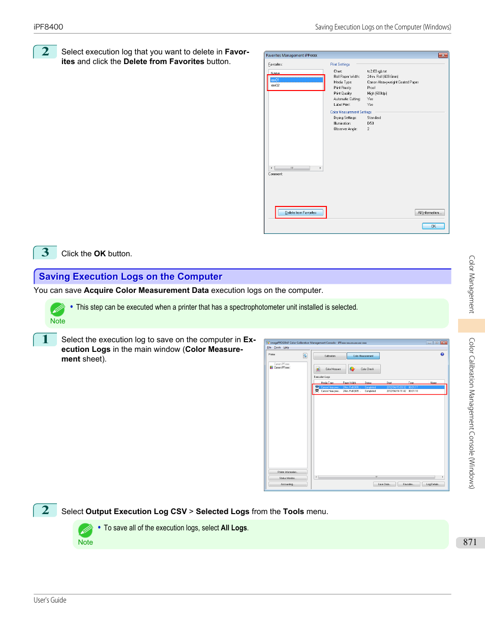 Saving execution logs on the computer | Canon imagePROGRAF iPF8400 User Manual | Page 871 / 1046