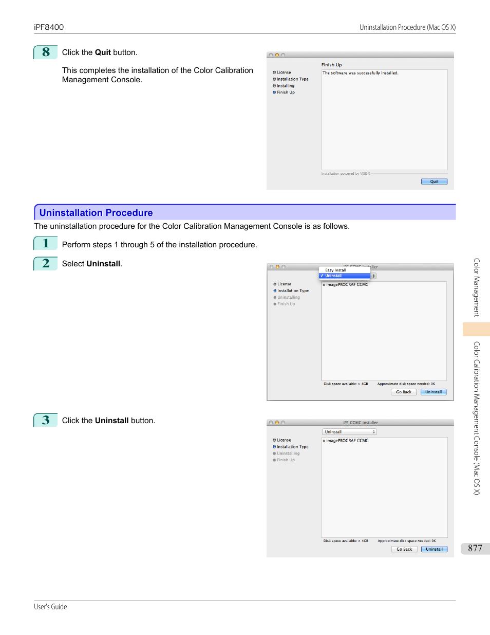 Uninstallation procedure | Canon imagePROGRAF iPF8400 User Manual | Page 877 / 1046
