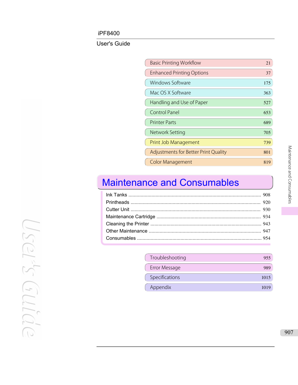 Maintenance and consumables | Canon imagePROGRAF iPF8400 User Manual | Page 907 / 1046