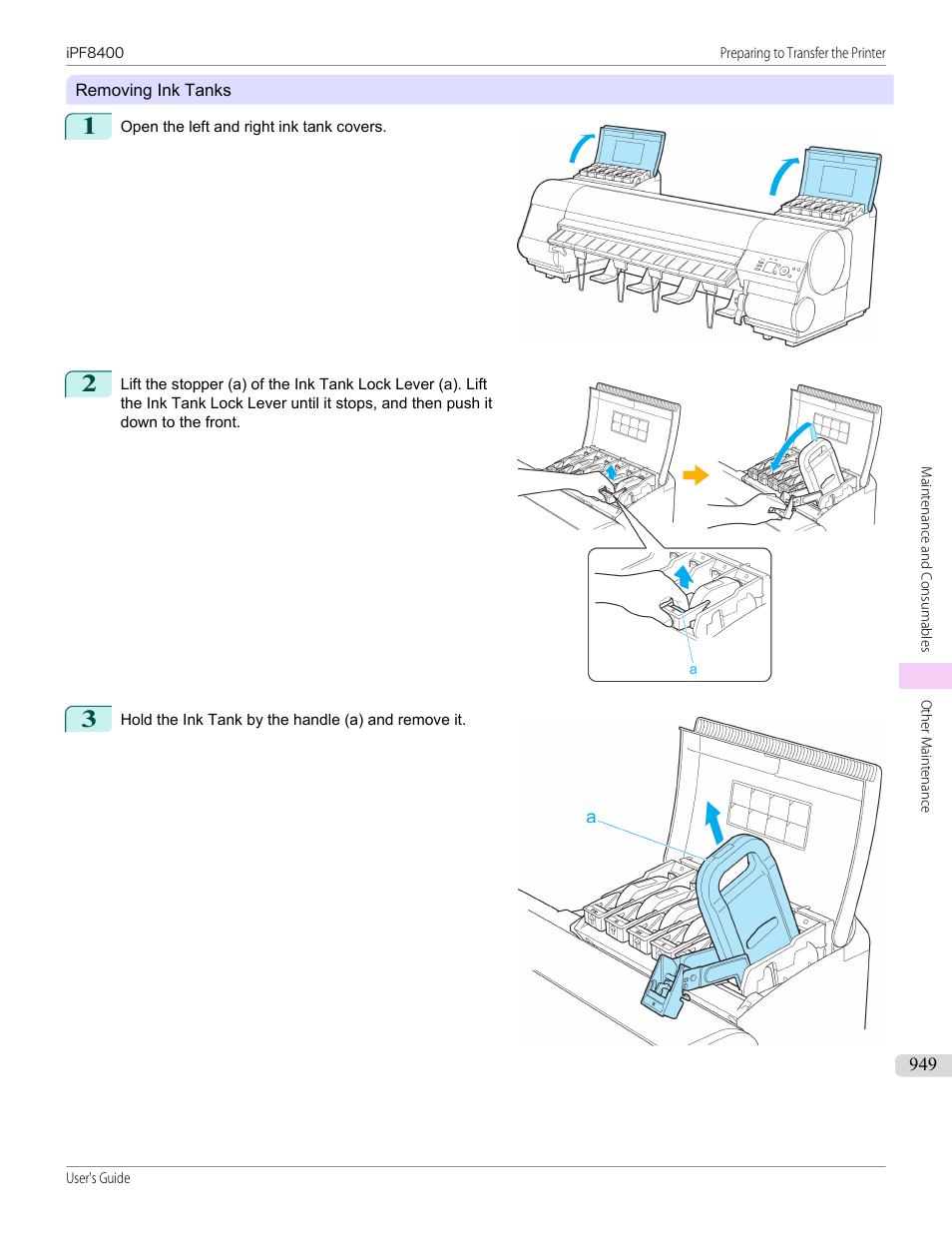 See "removing ink tanks."), P.949 | Canon imagePROGRAF iPF8400 User Manual | Page 949 / 1046