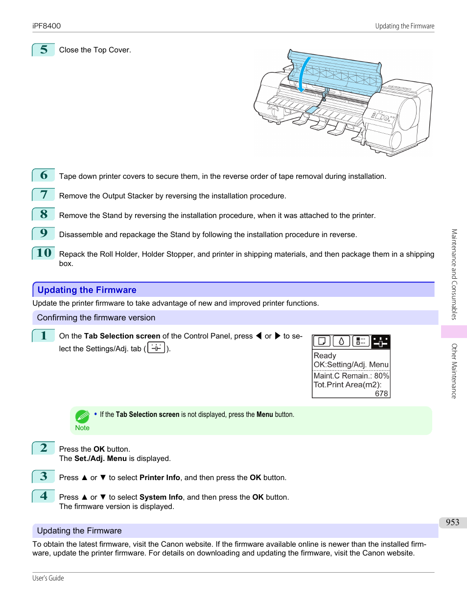 Updating the firmware | Canon imagePROGRAF iPF8400 User Manual | Page 953 / 1046