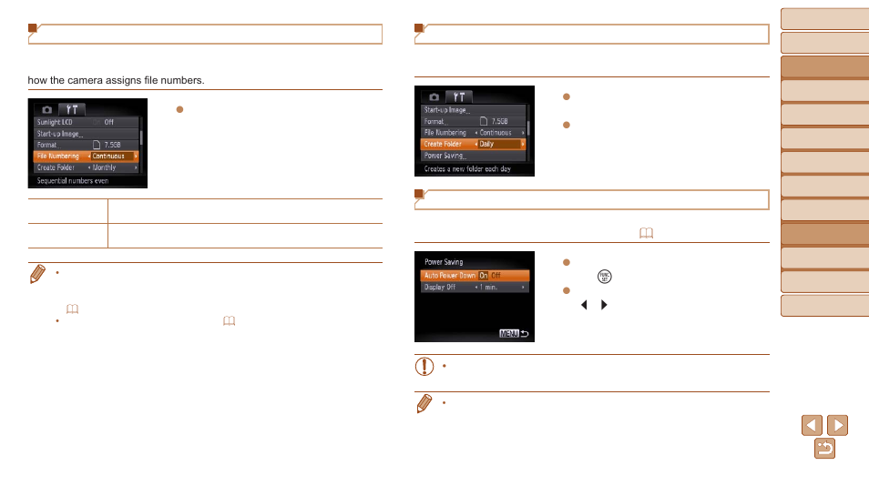 You prefer, New folder is created, File numbering | Date-based image storage, Power-saving adjustment | Canon PowerShot D30 User Manual | Page 108 / 153