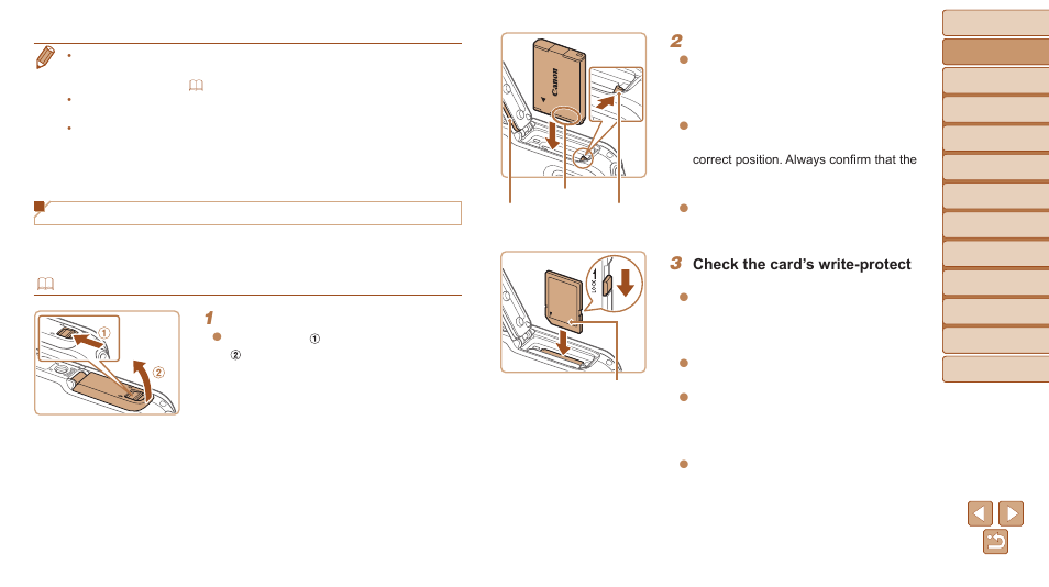 Inserting the battery pack and memory card, Be sure that the waterproof seals | Canon PowerShot D30 User Manual | Page 14 / 153