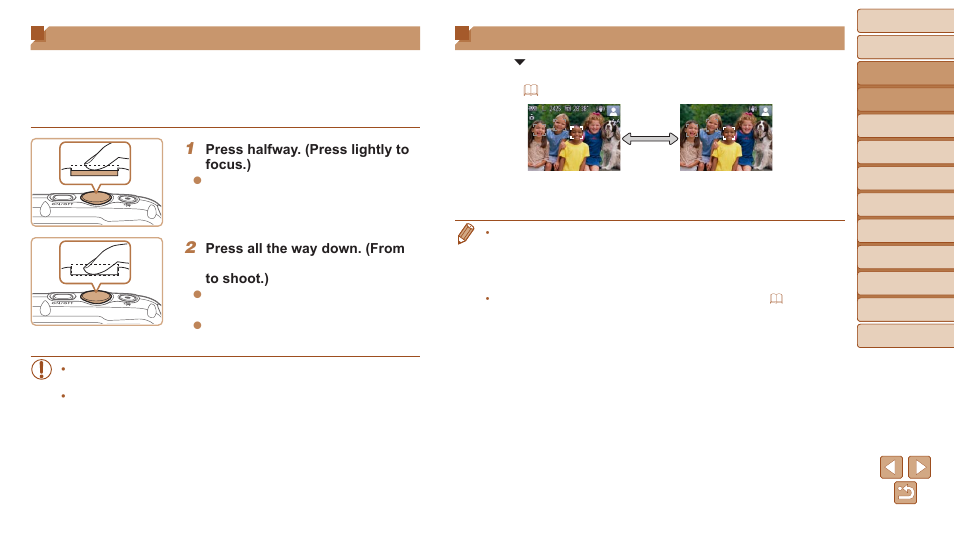 Shutter button, Shooting display options, Halfway | Canon PowerShot D30 User Manual | Page 24 / 153
