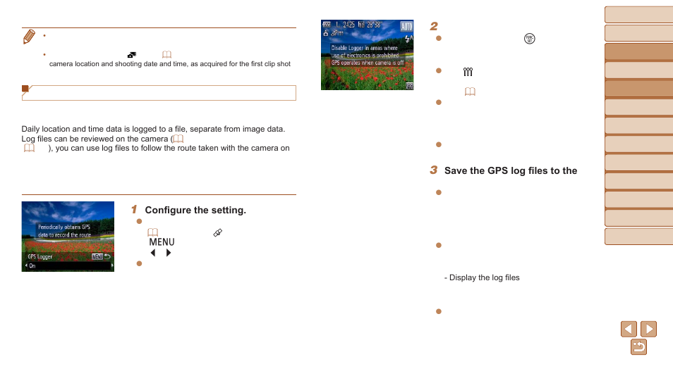 Or logger active, Logging camera location data | Canon PowerShot D30 User Manual | Page 31 / 153