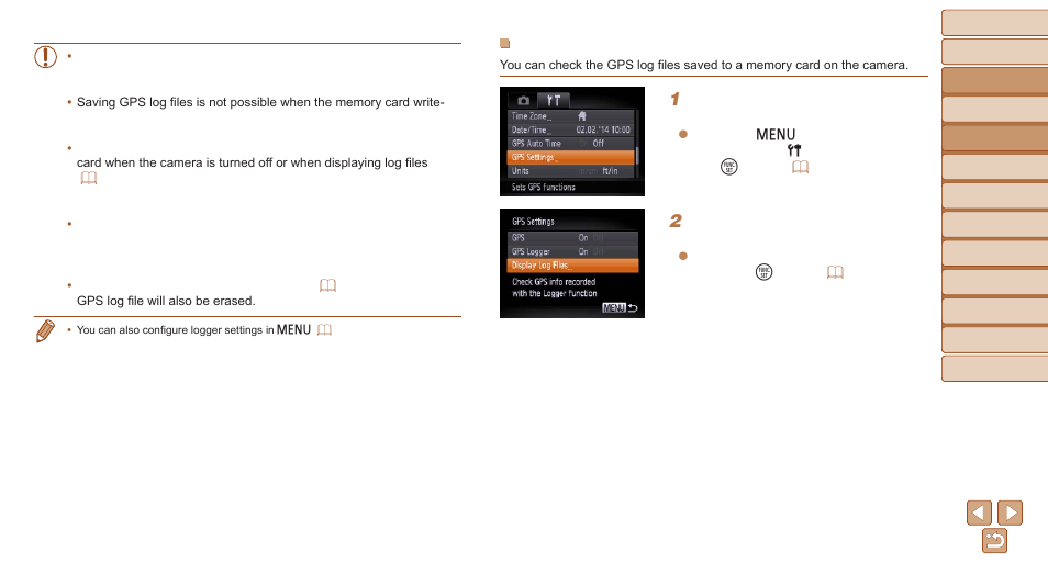 Log files can be reviewed on the camera, And with the software | Canon PowerShot D30 User Manual | Page 32 / 153