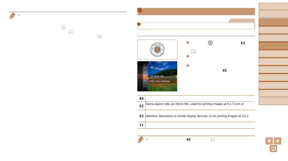 Image customization features, Changing the aspect ratio | Canon PowerShot D30 User Manual | Page 43 / 153