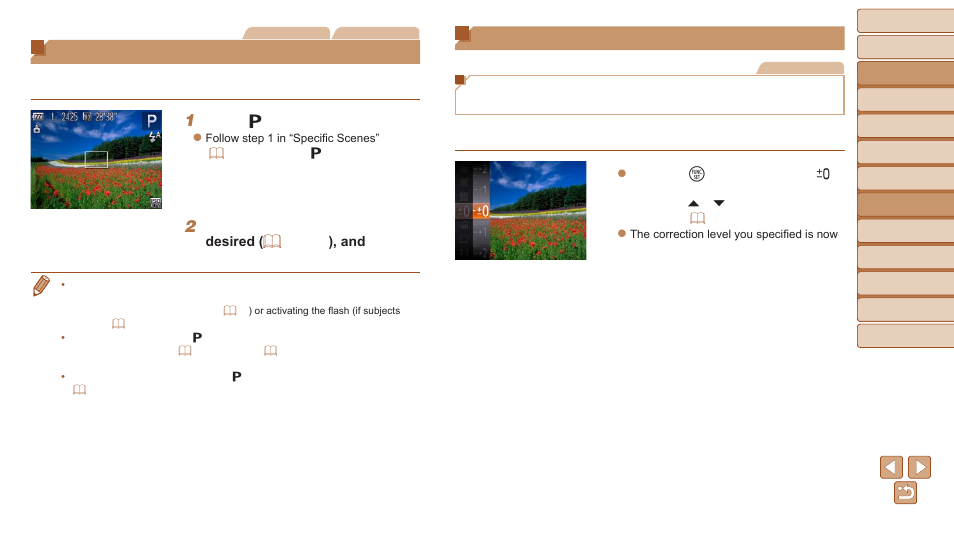 Shooting in program ae ([p] mode), Image brightness (exposure), Adjusting image brightness (exposure compensation) | Canon PowerShot D30 User Manual | Page 67 / 153